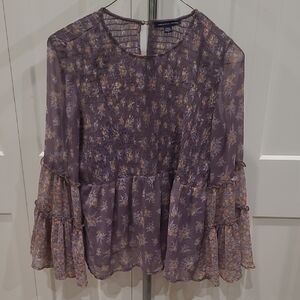 American Eagle Outfitters Lavender Floral Smocked Peplum Blouse